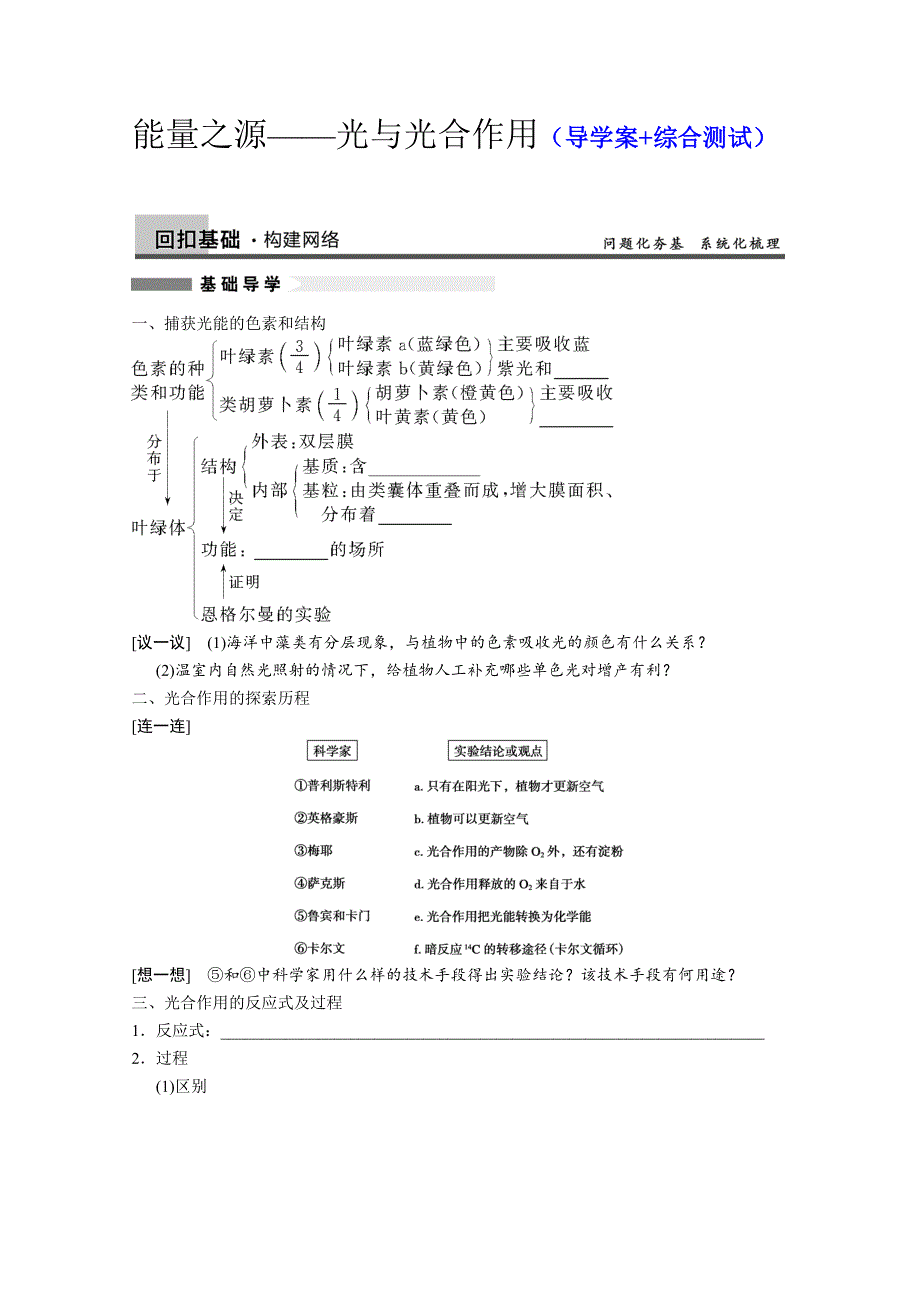 2014届高三生物一轮复习（学案+测试）-光合作用（新人教版）.doc_第1页