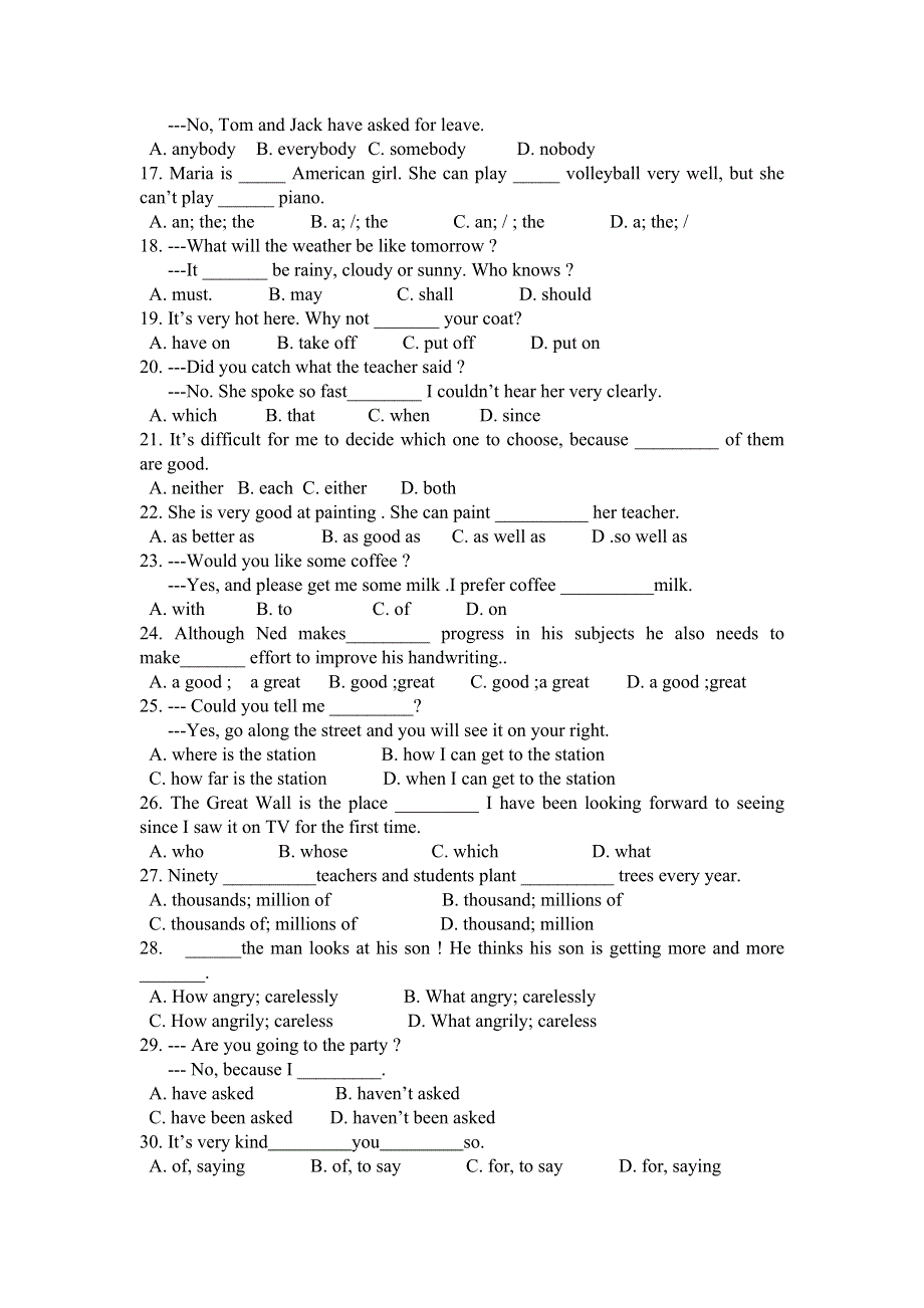 天津市汉沽区第六中学2011-2012学年高一第一次月考英语试题.doc_第2页