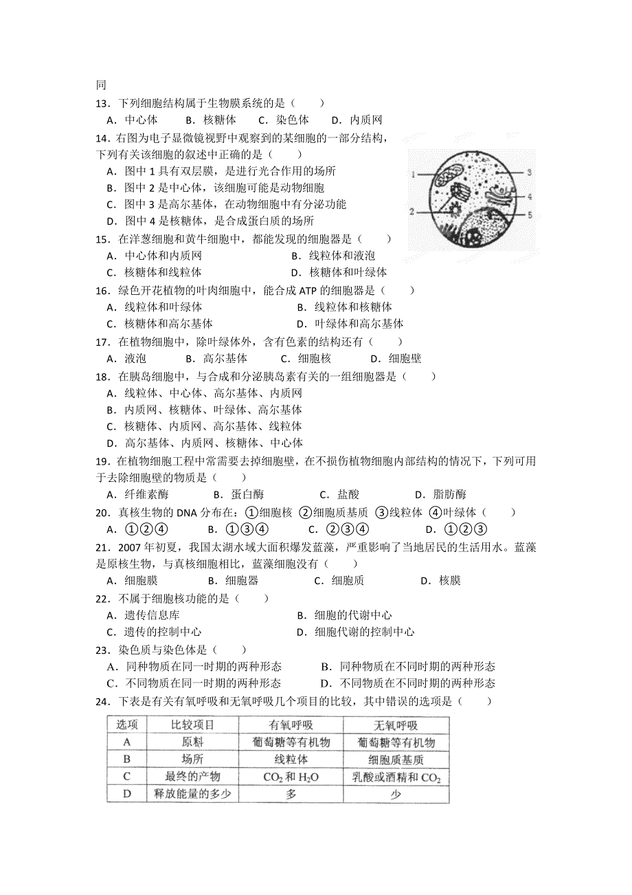 江苏省南京市第三高级中学（六中校区）11-12学年高二上学期期末考试 生物（必修）试题.doc_第2页