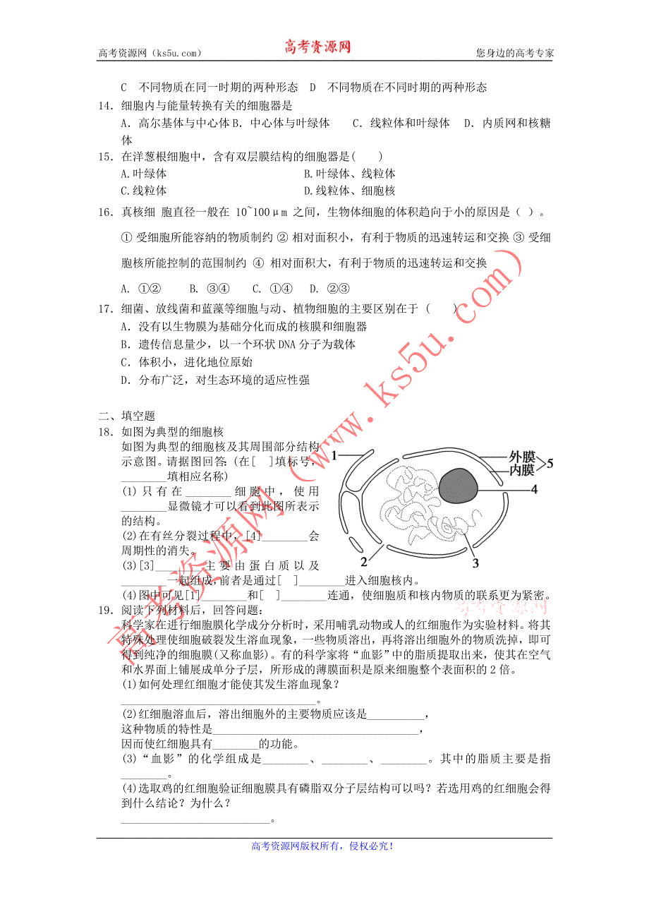 2012高一生物每课一练 3.2 细胞的类型和结构 3（苏教版必修1）.doc_第3页