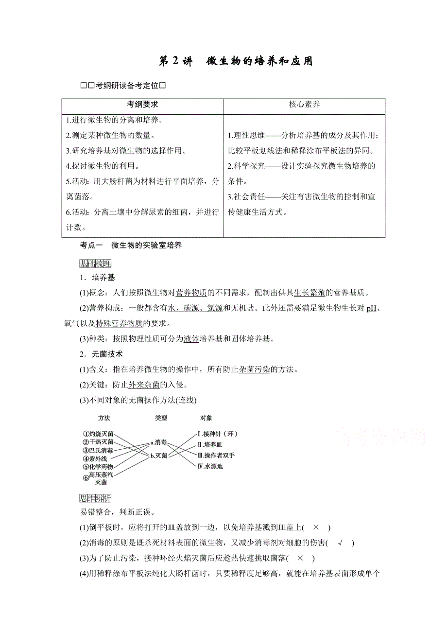 2021新高考生物人教版一轮学案：选择性必修部分 模块3 第1单元 第2讲　微生物的培养和应用 WORD版含答案.doc_第1页