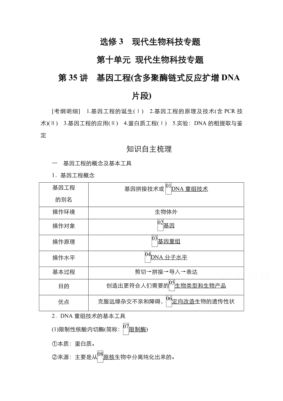 2021新高考生物选择性考试B方案一轮复习学案：第10单元　第35讲　基因工程（含多聚酶链式反应扩增DNA片段） WORD版含解析.doc_第1页