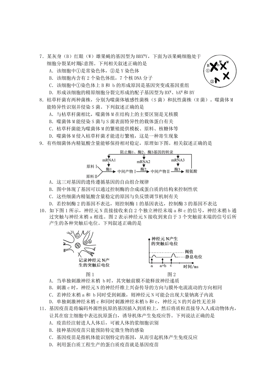 江苏省南京市第十三中学2021届高三生物上学期教学质量调研试题（一）.doc_第2页