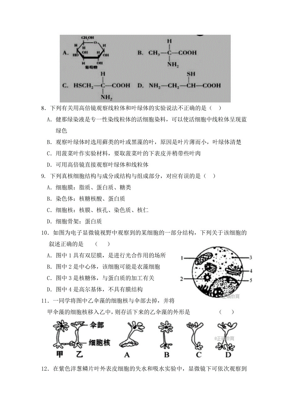 内蒙古集宁一中西校区2017-2018学年高一上学期期中考试生物试卷 WORD版含答案.doc_第3页