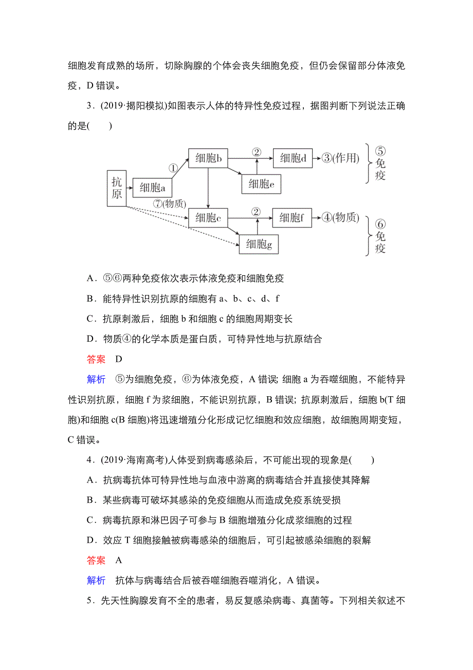 2021新高考生物选择性考试B方案一轮复习课时作业：第8单元 第28讲　免疫调节 WORD版含解析.doc_第2页