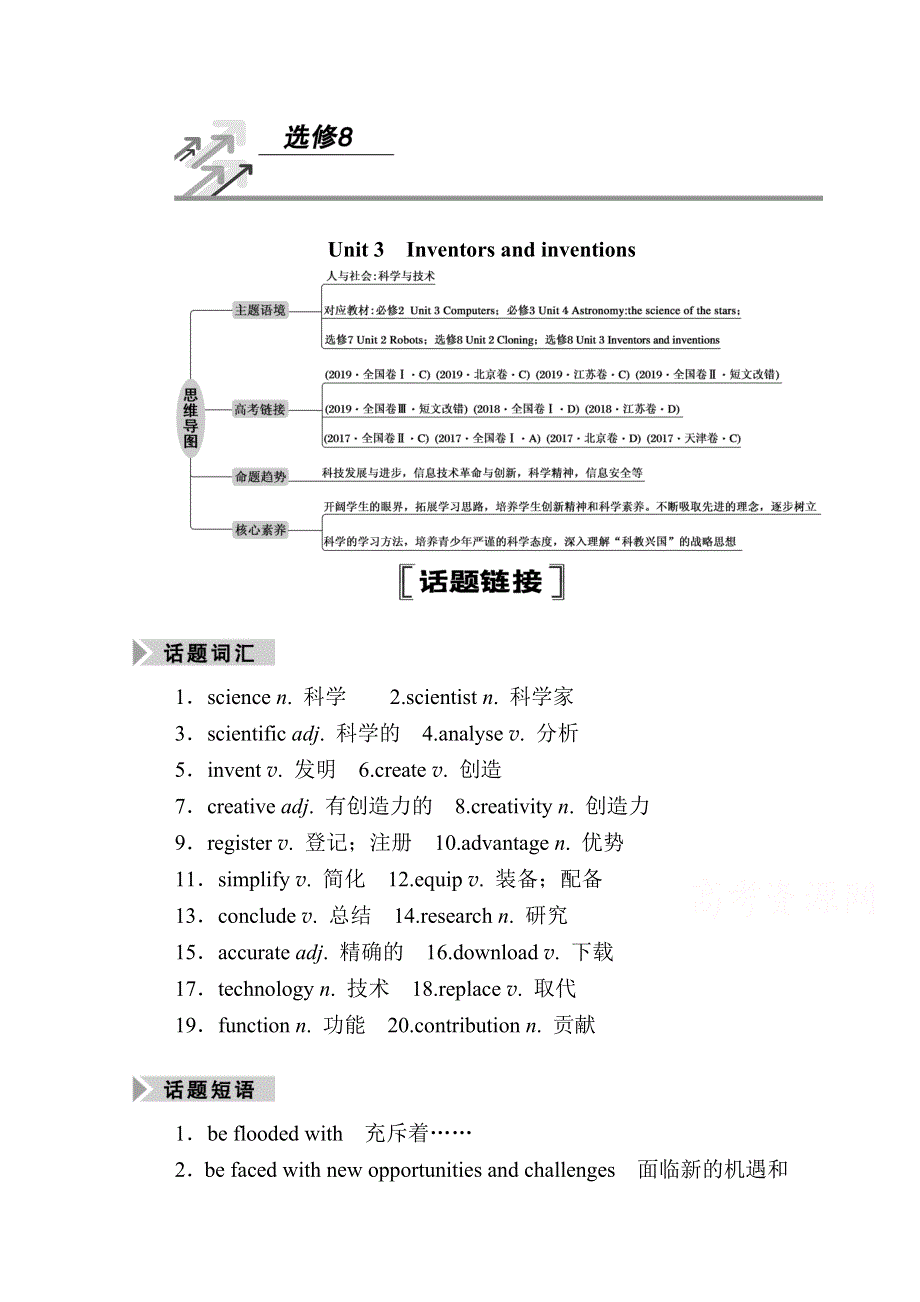 2021新高考英语一轮复习（山东专用）学案：选修8 UNIT 3　INVENTORS AND INVENTIONS WORD版含解析.doc_第1页