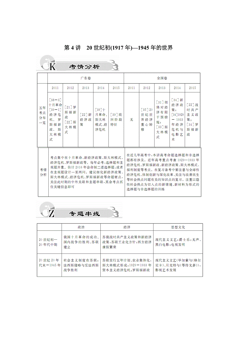 2016高考历史二轮复习讲义：第三部分 第4讲 20世纪初 WORD版含答案.doc_第1页