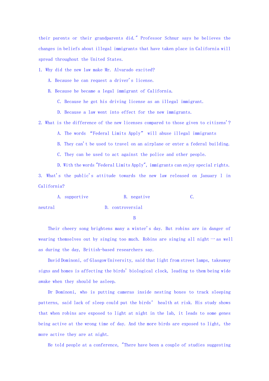 内蒙古集宁一中2016届高三上学期第一次月考英语试题 WORD版含答案.doc_第2页