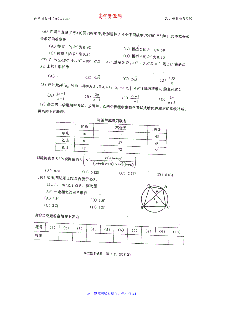 天津市河西区2011-2012学年高二下学期期中模块考试（文数扫描版）.doc_第2页