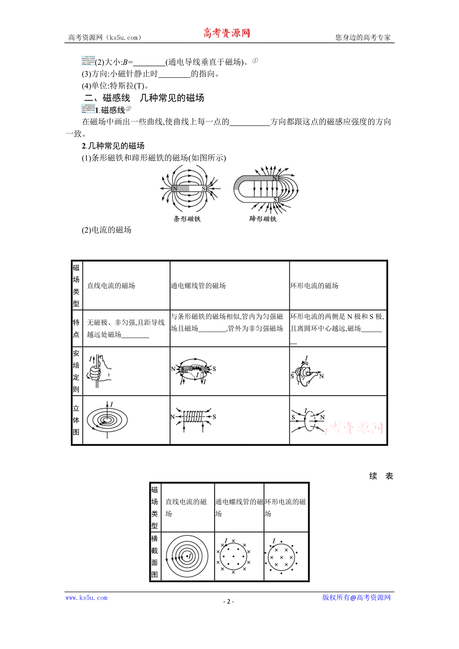 新教材2022届高考物理人教版一轮复习学案：第十章 第1节　磁场的描述　磁场对电流的作用 WORD版含答案.docx_第2页