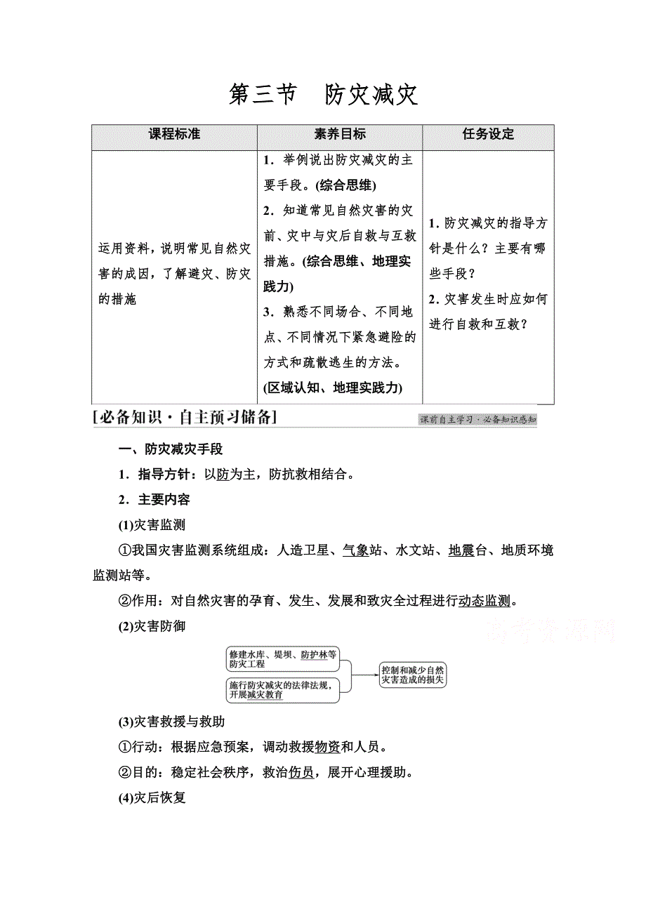 2021-2022学年新教材人教版地理必修第一册学案：第6章 第3节　防灾减灾 WORD版含解析.doc_第1页