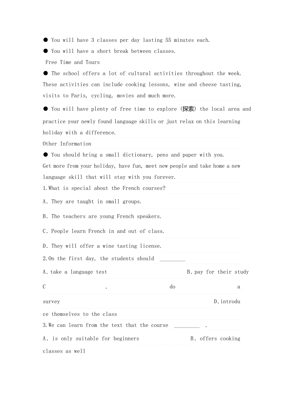 内蒙古集宁一中（西校区）2018-2019学年高一上学期期末考试英语试题 WORD版含答案.doc_第2页