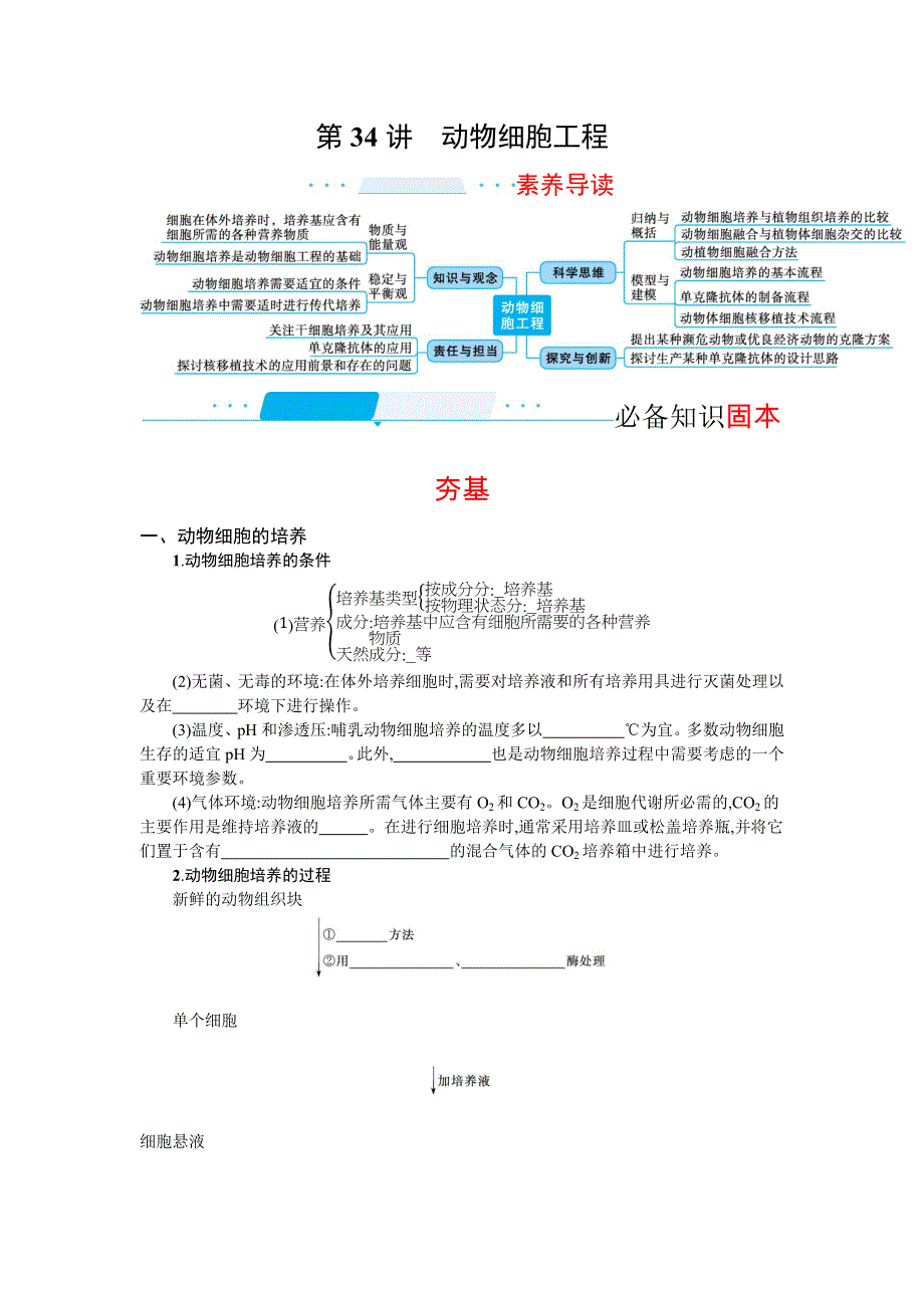 新教材2022届高考生物人教版一轮复习学案：第34讲　动物细胞工程 WORD版含答案.docx_第1页