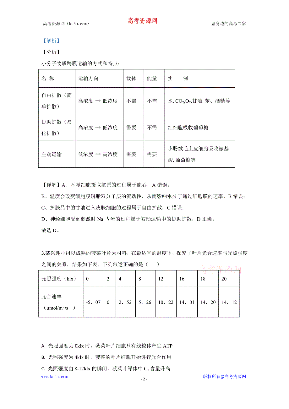 《解析》北京市大兴区2020届高三一模生物试题 WORD版含解析.doc_第2页