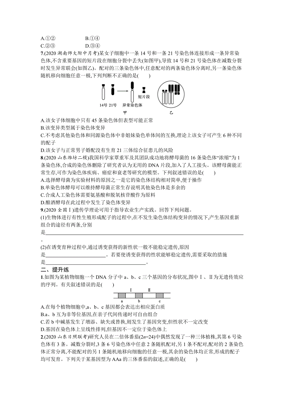新教材2022届高考生物人教版一轮复习课时规范练24　基因突变及其他变异 WORD版含解析.docx_第2页