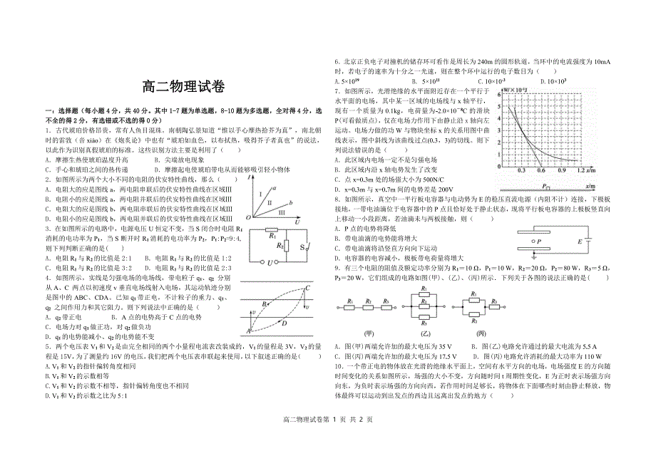 江西省赣州市十五县（市）2019-2020学年高二上学期期中考试物理试题 PDF版含答案.pdf_第1页