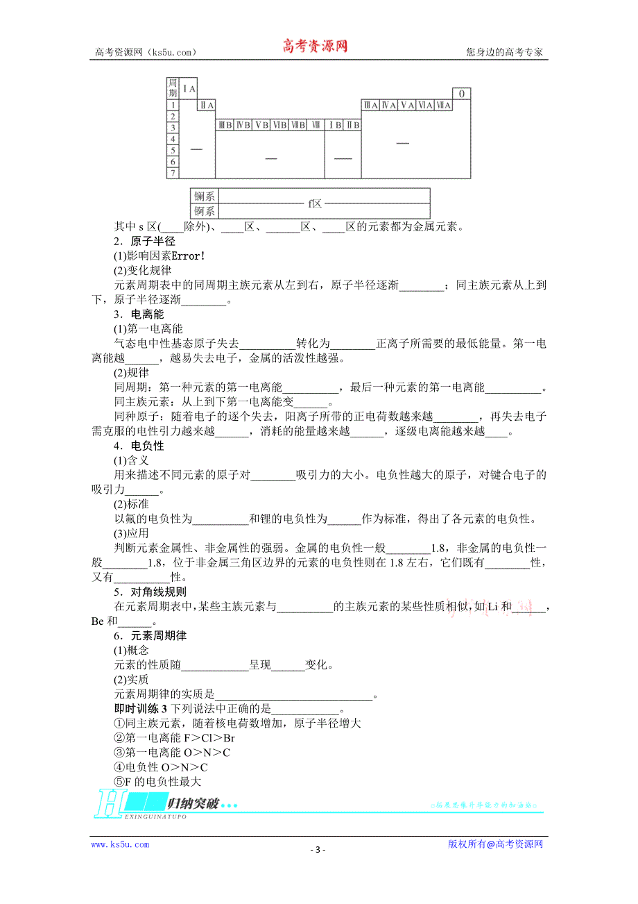 2014届高考化学一轮复习考纲点击教学案：选修三物质结构与性质第1节原子结构与性质.doc_第3页