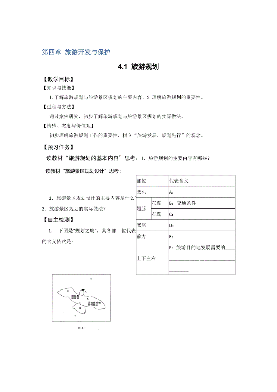 《名校推荐》山西省忻州市第一中学2016-2017学年高二人教版地理选修三预习案：4-1 旅游规划 .doc_第1页