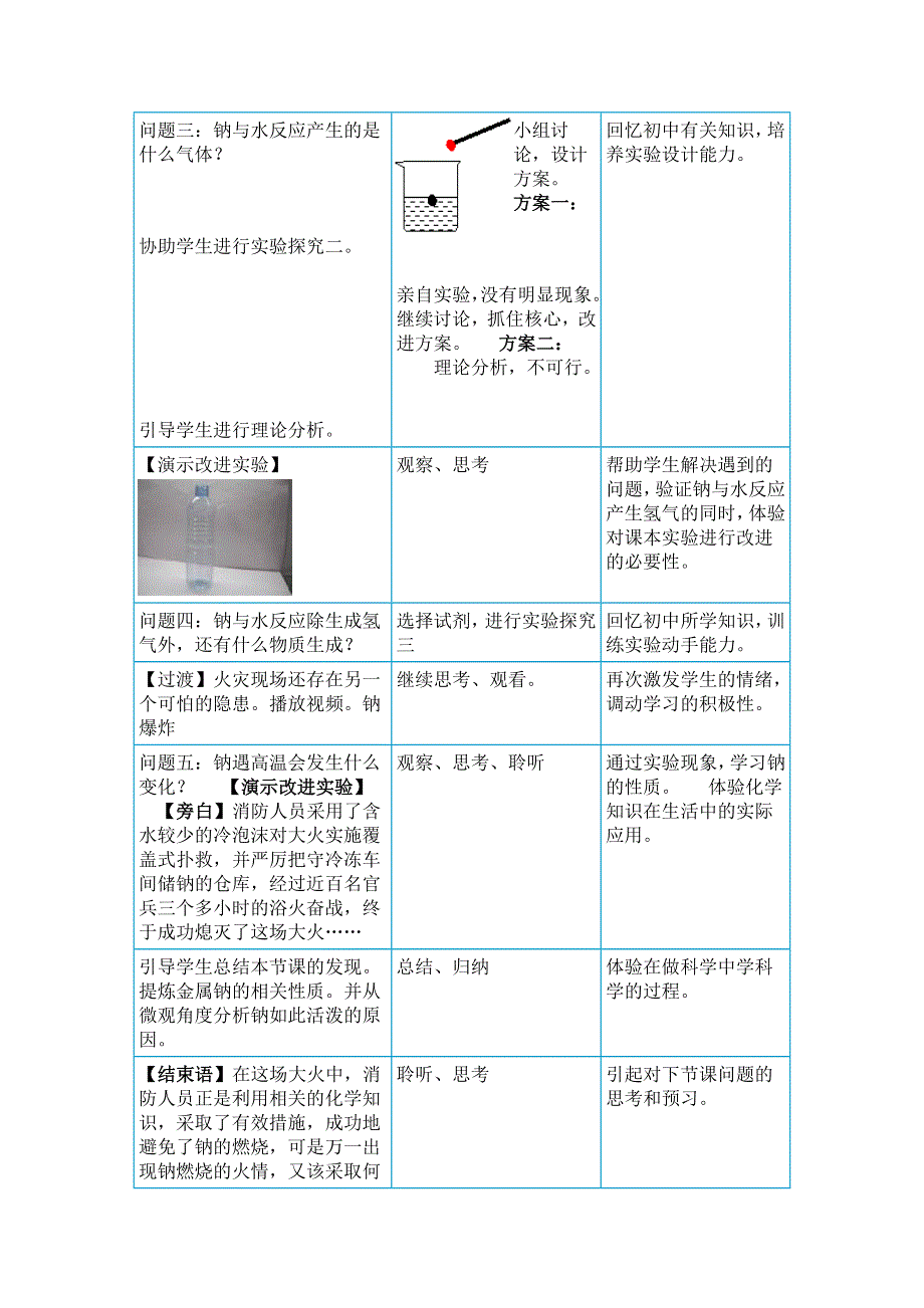 河北省临西实验中学2019-2020学年高一化学钠与水的反应教学设计：5、金属钠与水的反应教学设计 WORD版含答案.doc_第2页