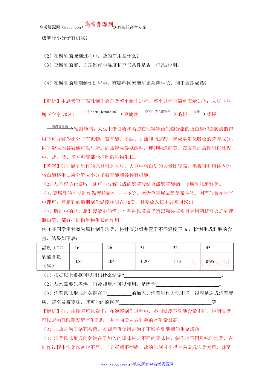 2012高三 生物 专题1 传统发酵技术的应用 试题.doc_第2页