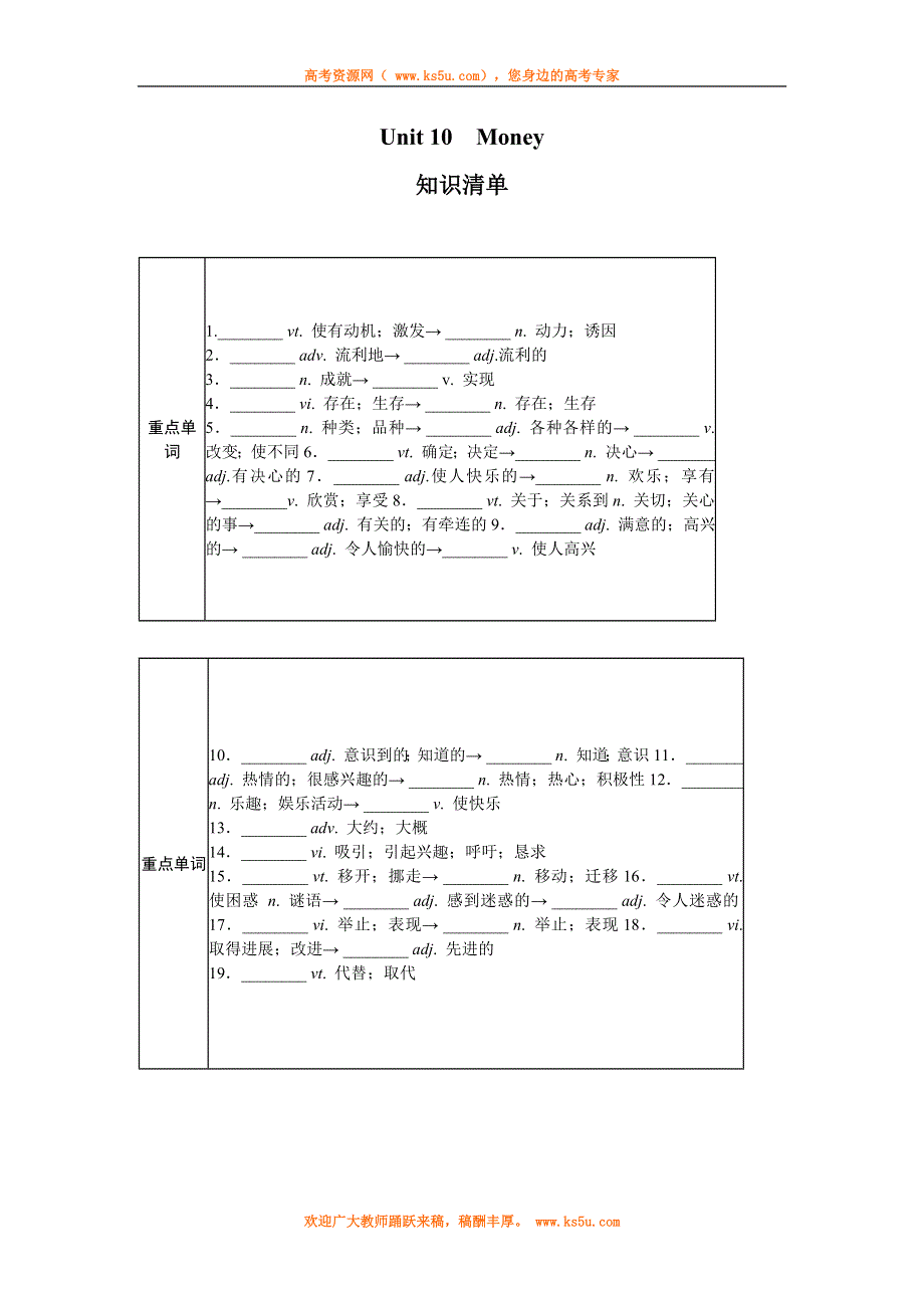 2012高一英语精品学案：UNIT10 MONEY（北师大版必修4）.doc_第1页