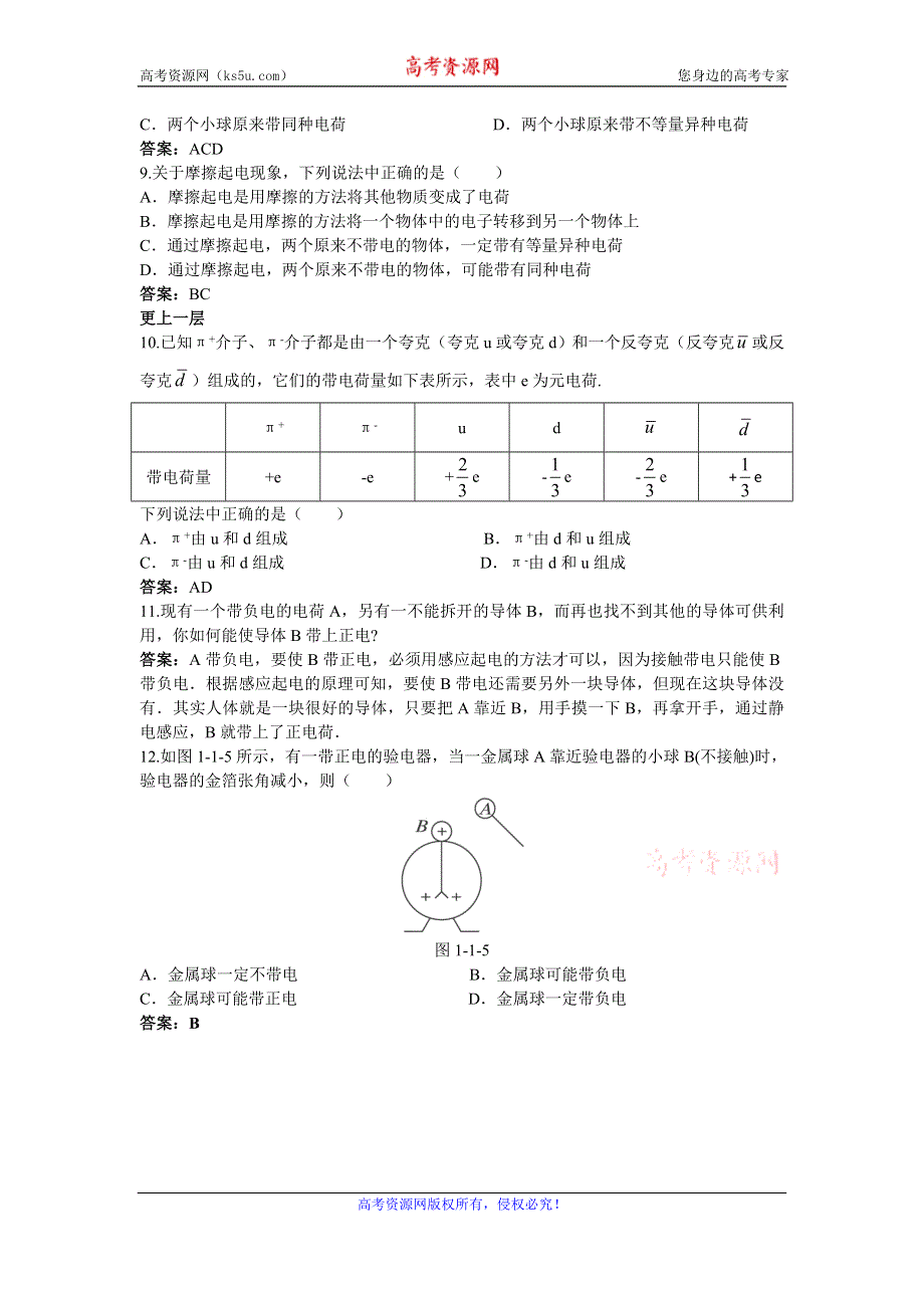 《名校推荐》山西省康杰中学高二物理人教版选修3-1同步练习：1-1电荷及其守恒定律 （6） WORD版含答案.doc_第2页