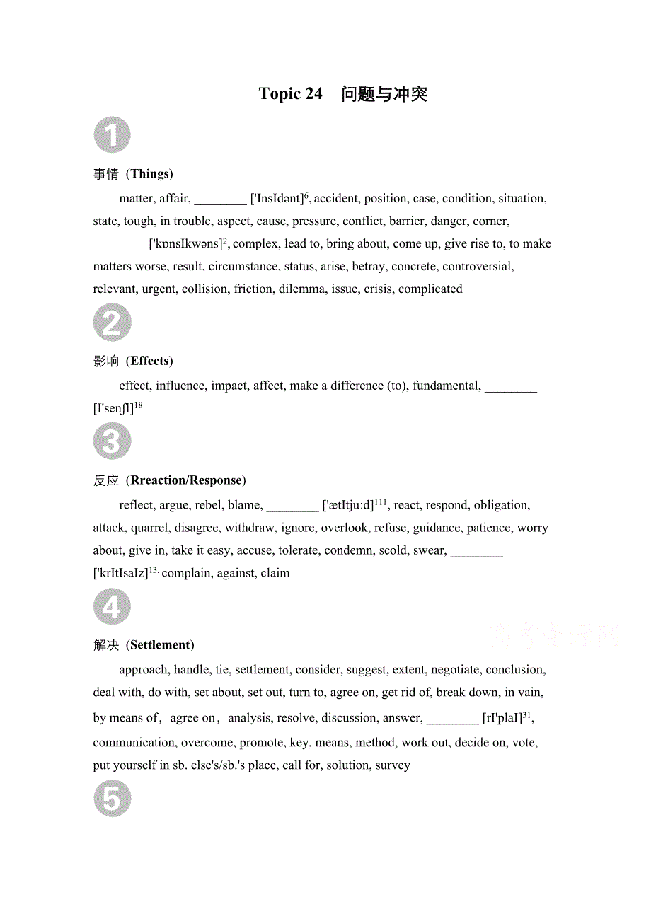 2021新高考英语词汇-语篇模式一轮复习教学案（含作业）：主题语境2 TOPIC 24　问题与冲突 WORD版含解析.doc_第1页