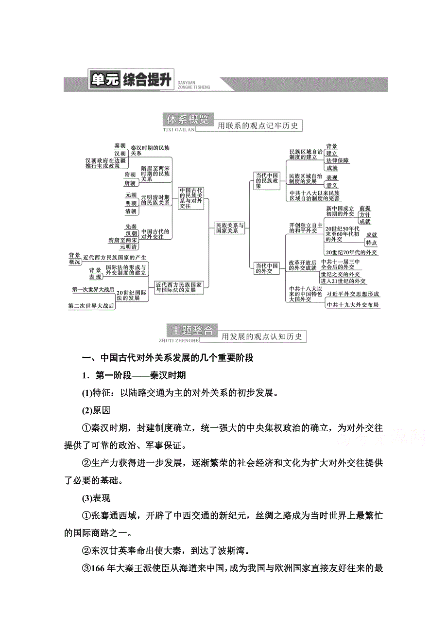 2021-2022学年新教材人教版历史选择性必修1学案：第四单元 民族关系与国家关系 单元综合提升 WORD版含答案.doc_第1页