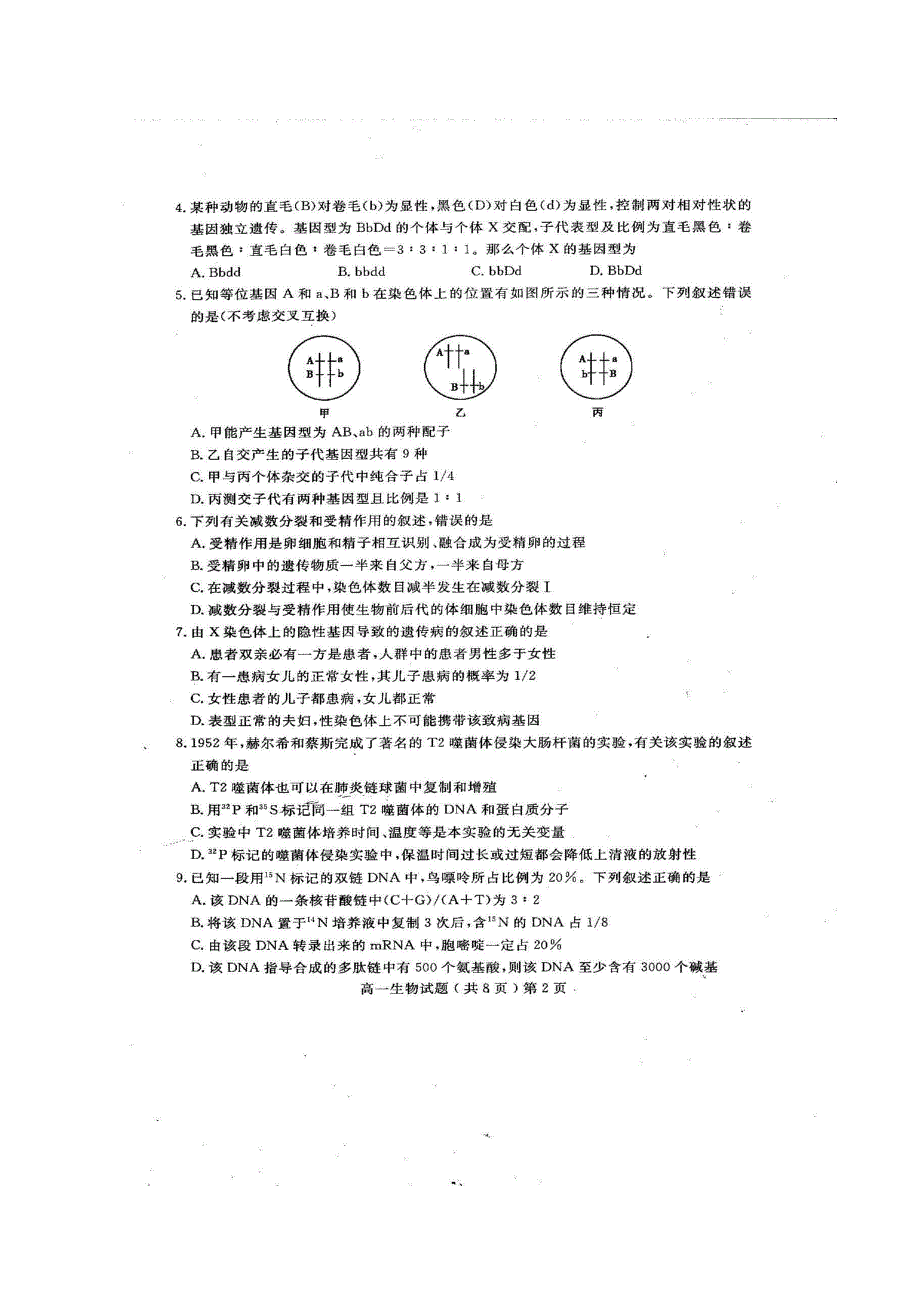 山东省聊城市2019-2020学年高一下学期期末考试生物试题 扫描版含答案.pdf_第2页