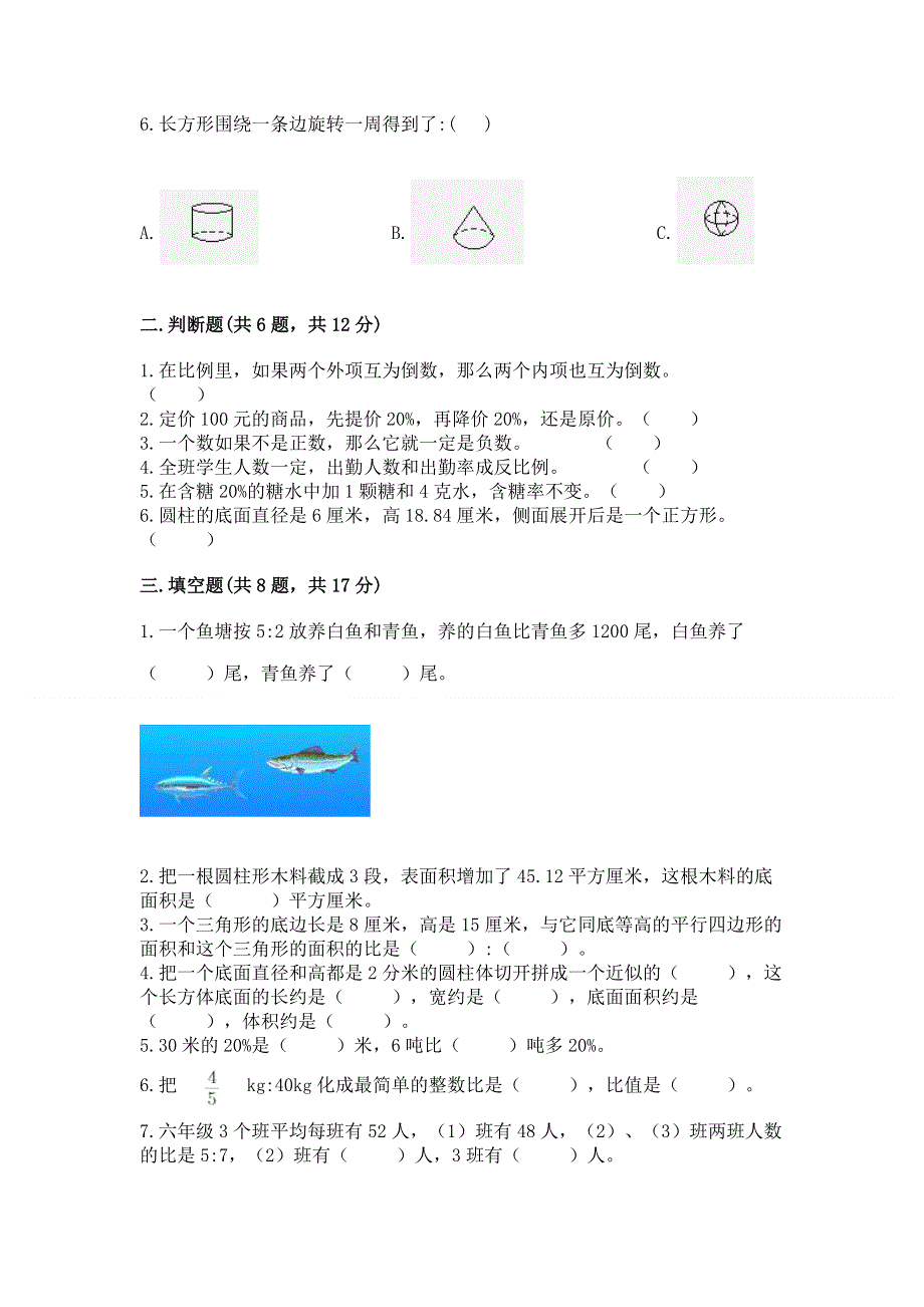 2022人教版六年级下册数学期末测试卷及完整答案（历年真题）.docx_第2页