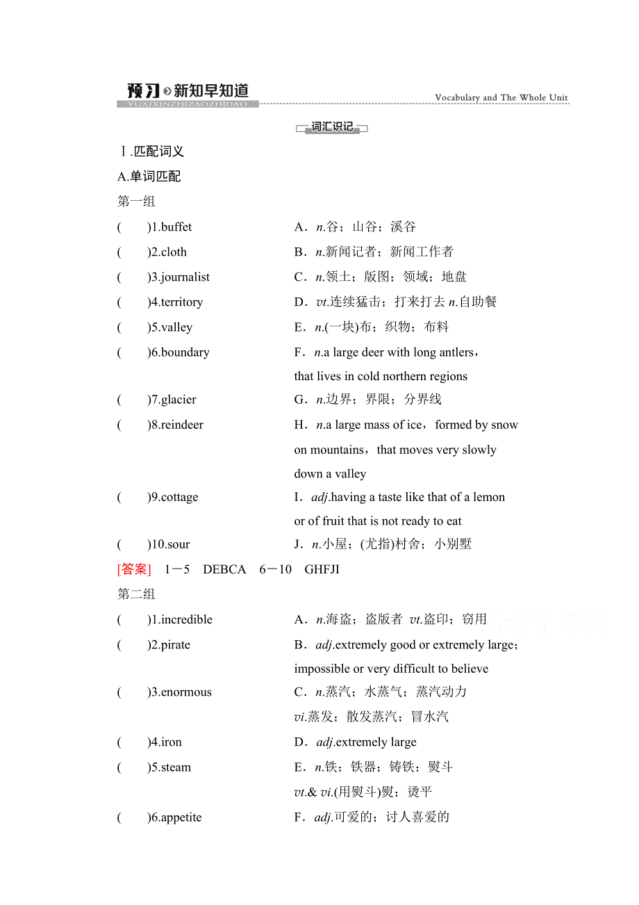 2021-2022学年新教材人教版英语选择性必修第一册学案：UNIT 3 FASCINATING PARKS 预习 新知早知道 WORD版含答案.doc_第1页