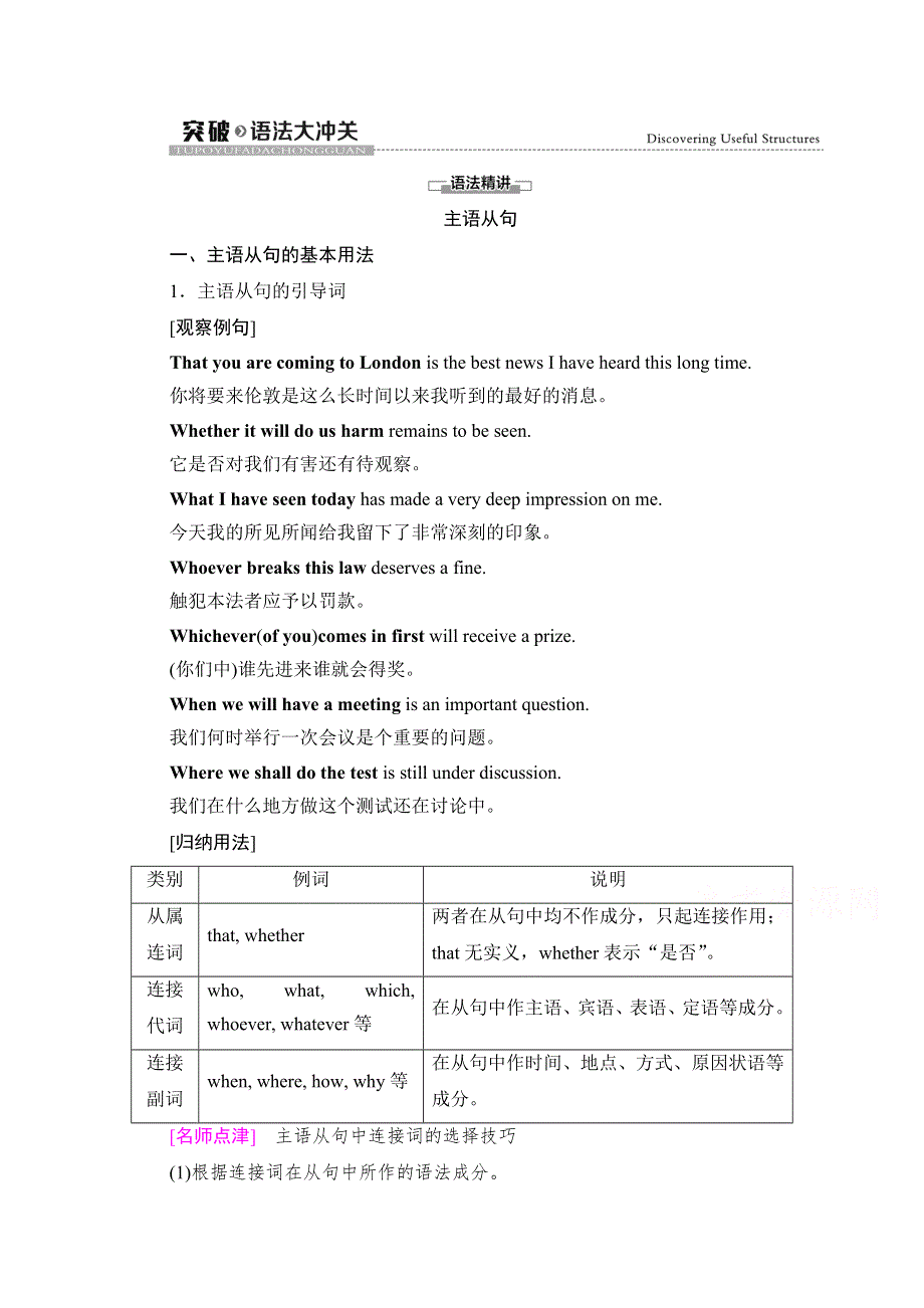 2021-2022学年新教材人教版英语选择性必修第一册学案：UNIT5 WORKING THE LAND 突破 语法大冲关 WORD版含答案.doc_第1页