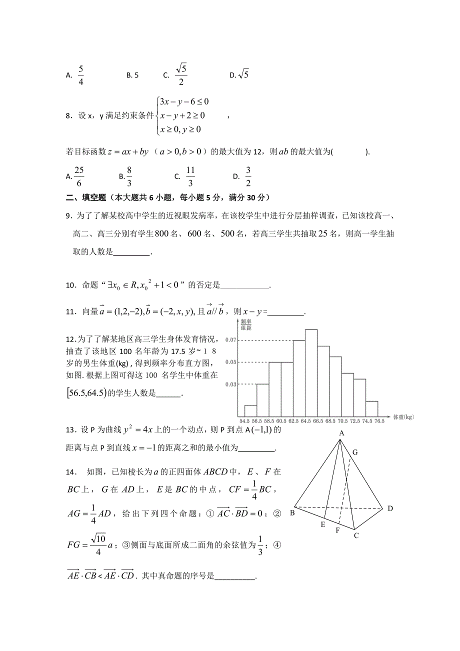 广东省湛江二中2010-2011学年高二上学期期末考试（数学理）.doc_第2页