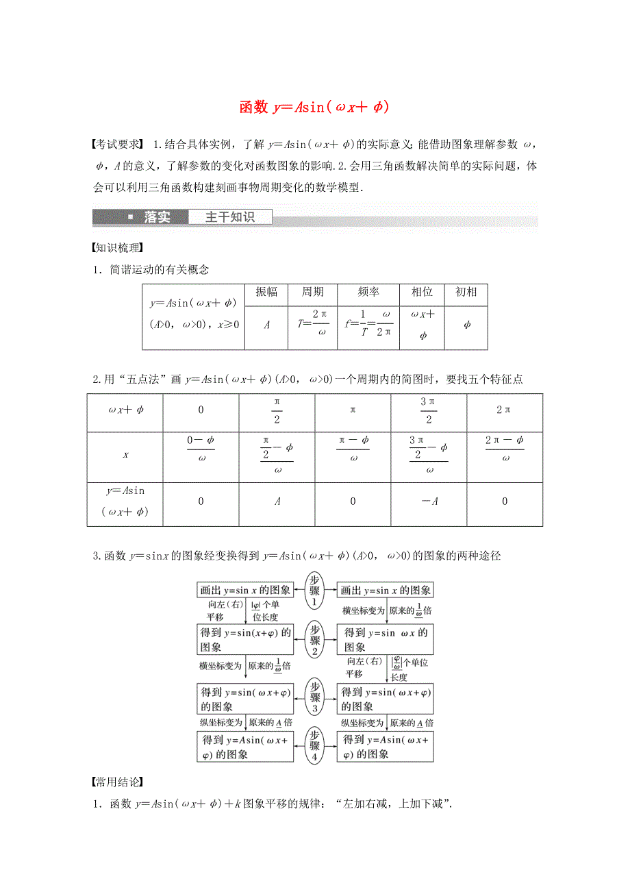 2023年高考数学一轮复习 第四章 三角函数与解三角形 6 函数y＝Asin（ωx φ）练习（含解析）.docx_第1页