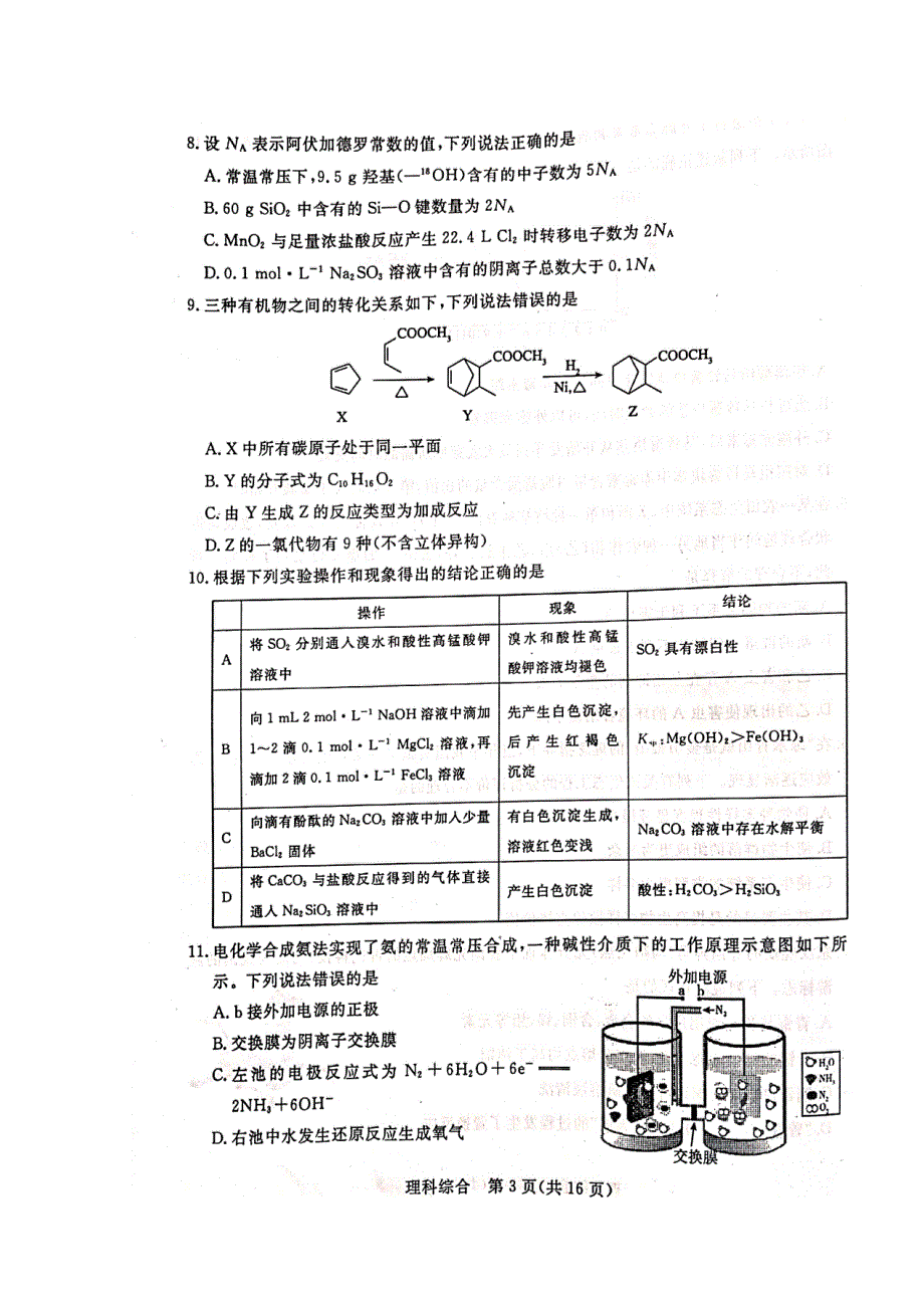 广东省湛江市2020届高三9月调研考试化学试题 扫描版含答案.doc_第2页