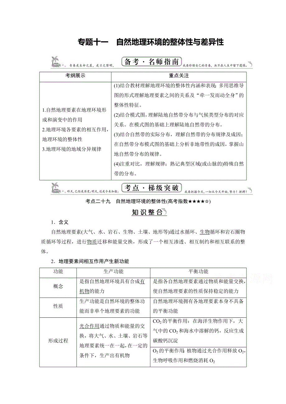 《百汇大课堂》2017高三一轮总复习人教版地理教师用书：专题11 自然地理环境的整体性与差异性 WORD版含答案.doc_第1页