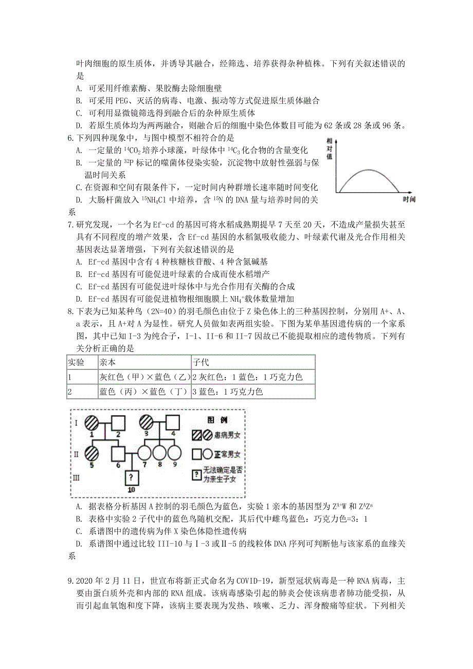 天津市滨海新区2020届高三下学期联谊四校联考生物试题 WORD版含答案.doc_第2页