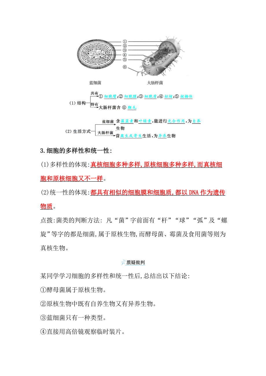 2021-2022学年新教材人教版生物必修一学案：第1章 第2节 细胞的多样性和统一性 WORD版含解析.doc_第2页