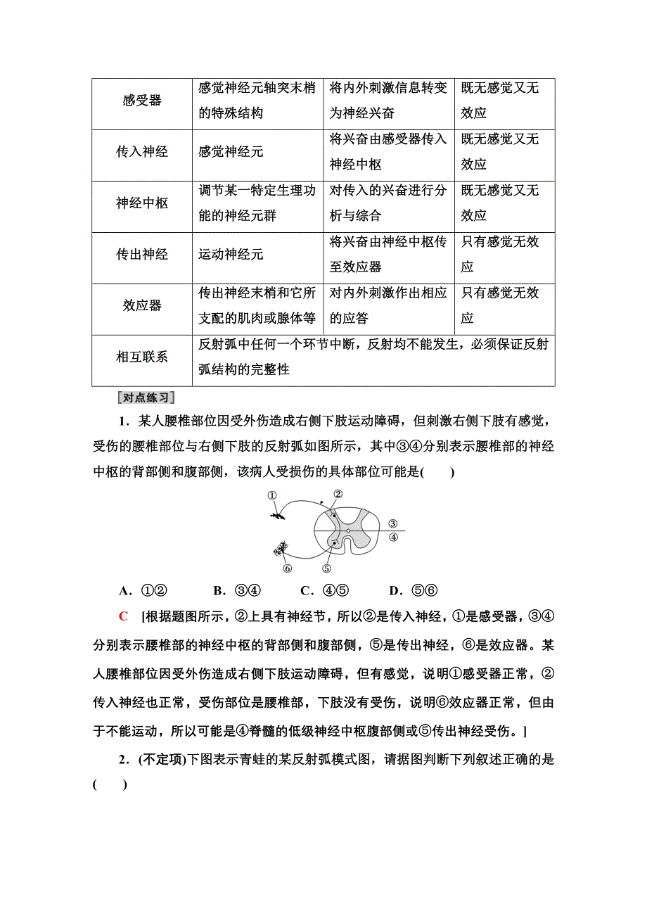 2021-2022学年新教材人教版生物选择性必修1学案：第2章 第2节　神经调节的基本方式 WORD版含答案.doc_第3页