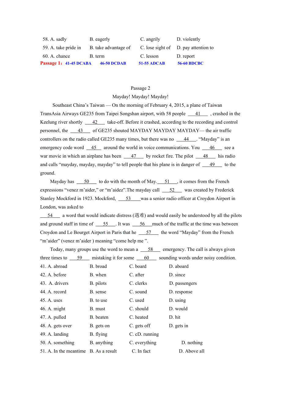 2016高考英语二轮：（寒假）完形填空精练（24）及答案.doc_第2页