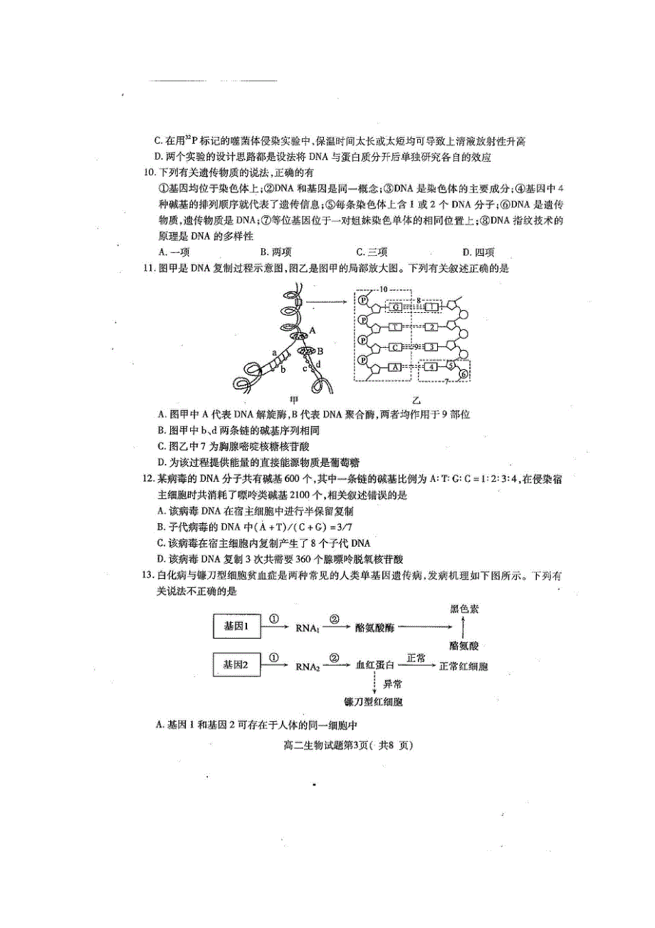 山东省聊城市九校2020-2021学年高二生物上学期第一次开学联考试题（扫描版）.doc_第3页