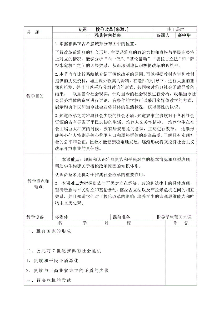 山东省聊城市堂邑中学2012年高考一轮复习教案：第1课《雅典往何处去》（人民版选修一）.doc_第1页