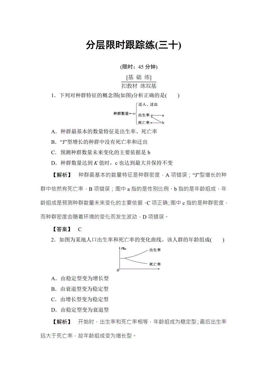 《非常考案》2017版高考生物一轮复习（通用版）分层限时跟踪练30种群的特征和数量变化 WORD版含答案.doc_第1页