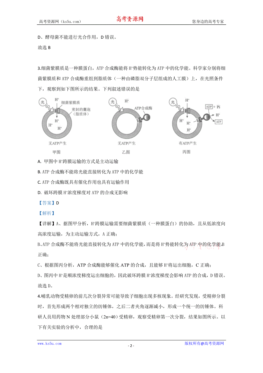 《解析》北京海淀区2020届高三下学期期中考试练习（模拟二）生物试题 WORD版含解析.doc_第2页