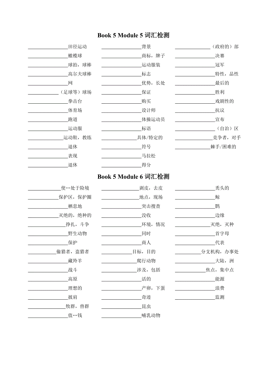 2019-2020学年外研版高中英语BOOK5单元词汇检测 WORD版含答案.doc_第3页