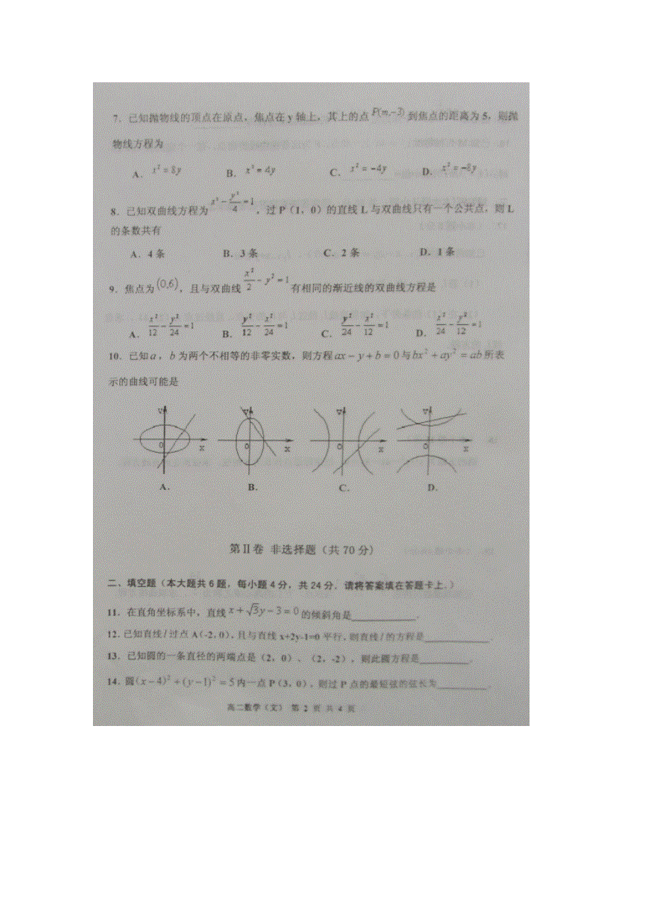 天津市红桥区2015-2016学年高二上学期期末考试数学（文）试题 扫描版含答案.doc_第2页