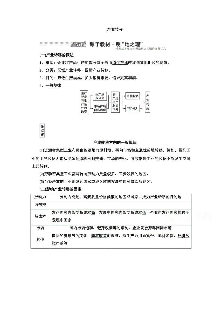 2022高三新高考地理人教版一轮学案：第16章 第二节 产业转移 WORD版含解析.doc_第1页