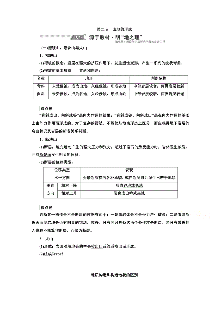 2022高三新高考地理人教版一轮学案：第4章 第二节　山地的形成 WORD版含解析.doc_第1页