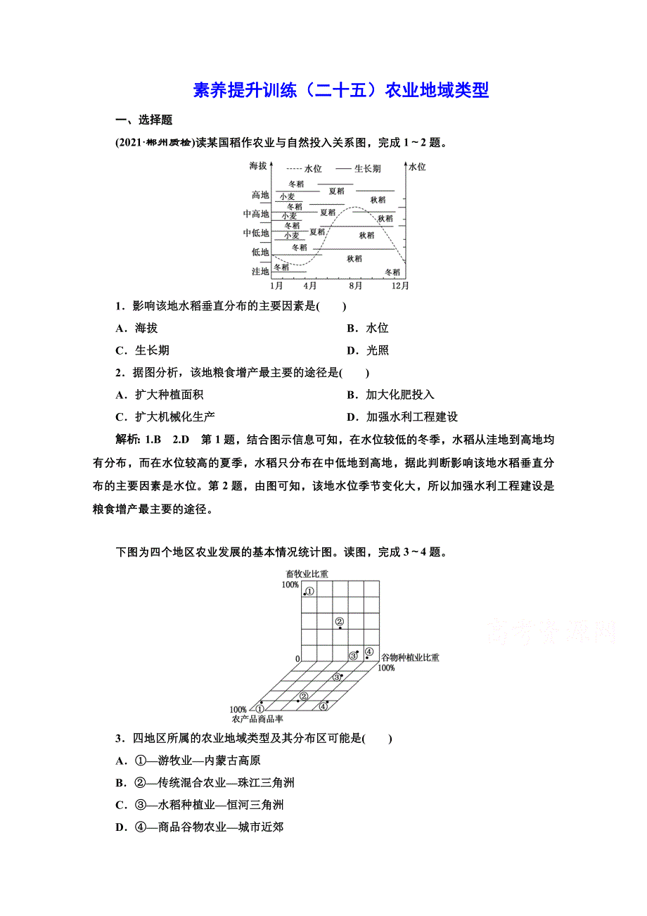 2022高三新高考地理人教版一轮提升训练（二十五）农业地域类型 WORD版含解析.doc_第1页