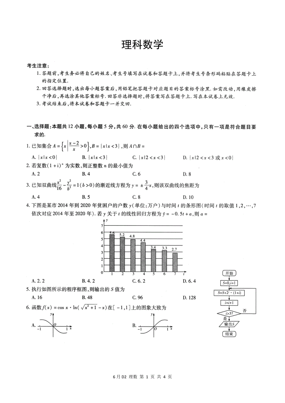 河北省保定市易县中学2020届高三6月模拟考试数学（理科）试卷 PDF版含答案.pdf_第1页